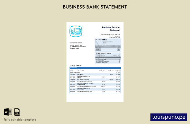 listo para imprimir el extracto bancario comercial del banco Janata Plantilla en